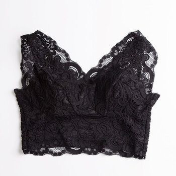 蕾丝花边抹胸内衣100真丝薄款小背心式无钢圈文胸短款带胸垫胸罩 黑色