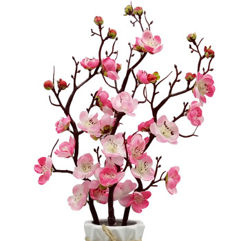 仿真梅花桃装饰花绢花干花塑料花样板房花瓶假花摆件客厅插花 粉梅3枝
