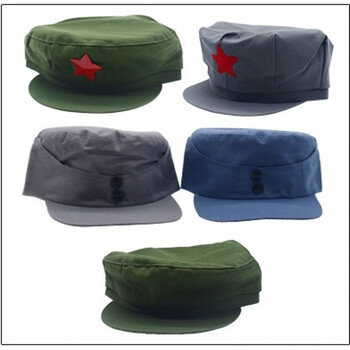 八路军帽新四军红军帽子 灰色五星八角帽舞台道具帽五角星 蓝色新四军