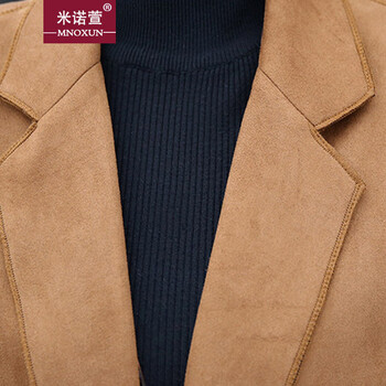 米诺萱-2015秋冬大码无袖西服鹿皮绒流苏马甲 K730 # 驼色 XL