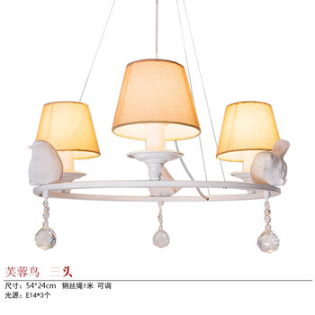 众光美式创意田园吊灯书房卧室餐厅鱼线吊灯欧式铁艺水晶树脂吊灯 3头 15w黄光