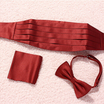 儿童新款腰封主持人礼服配饰男童燕尾服钢琴演奏缎面男 酒红色