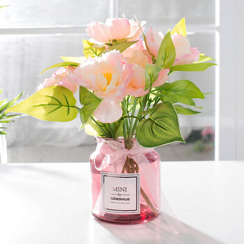 小清新假花仿真花摆件北欧装饰花束客厅塑料玫瑰花餐桌花摆设 嫣红瓶
