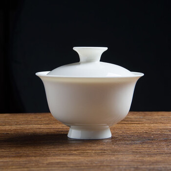 象牙白凝脂小号大号白瓷盖碗陶瓷茶碗功夫茶具泡茶三才盖杯 钟型盖碗