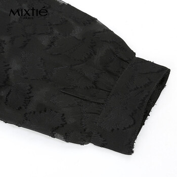Mixtie美诗缇 2015秋季新款桑蚕丝时尚黑色豹纹性感透视衬衫 黑色 L