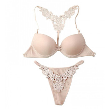 前扣y型蕾丝美背性感聚拢光面无痕调整小胸文胸女士内衣套装 肉色 70b