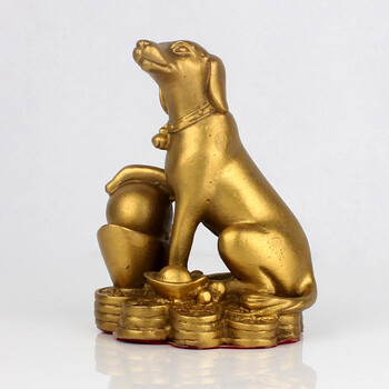 普澜家居 纯铜狗摆件 铜十二生肖狗装饰礼品狗年吉祥物招财金钱狗摆设