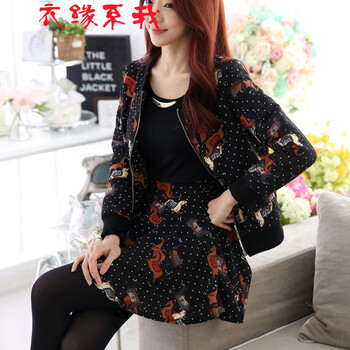 红晶灵2015秋冬新款女装小马图两件套加绒加厚棉衣羽绒棉服休闲套装8988 图片色 L