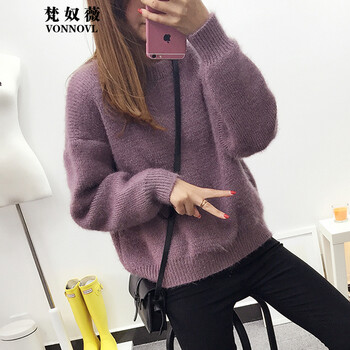 梵奴薇2016韩版新款女装高领针织衫套头毛衣外套短款薄毛衣女 灰色1 均码