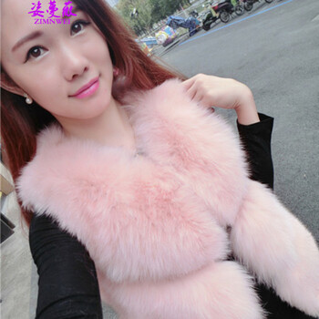 姿蔓薇2015秋冬新款仿狐狸毛拼接PU皮无袖短款仿皮草马甲背心 白色 均码