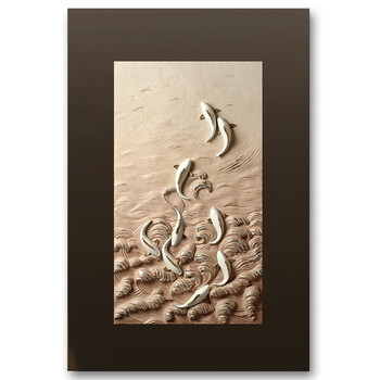 九鱼图玄关装饰画画客厅走廊过道立体浮雕画现代背景墙画 80如鱼得水