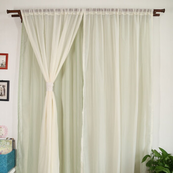 促销出口欧式经典纯色透光穿杆式成品窗帘窗纱窗幔隔断帘 乳白色 115*
