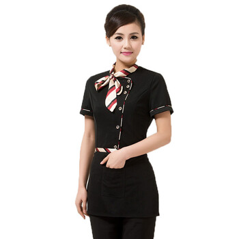 潮流服务员工作服餐饮工作服短袖围裙酒店工作服装女前台领班饭店服务