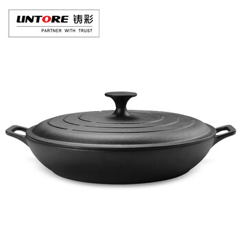 LINTORE铸铁老式加厚煎锅无涂层平底锅生铁双耳烙饼锅牛排煎盘