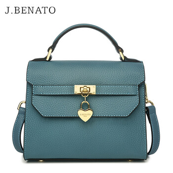 宾度(jbenato)2018新款潮流时尚牛皮女包单肩斜跨包手提包 蓝色