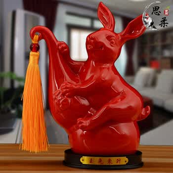 陶瓷十二生肖兔子风水摆件送福送财玉兔工艺品客厅装饰品礼品 福兔