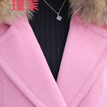瑾茉2016春季毛呢外套女毛呢大衣女长款毛呢 粉紫色(无毛领) L