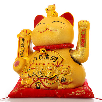 招财猫摆件 店铺开业礼品创意金色陶瓷发财猫电动摇手猫 『新品』28cm