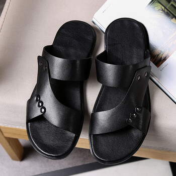 男鞋休闲拖男子夏季凉拖男男士沙滩鞋室外纯色韩版夏天拖鞋潮 黑色.