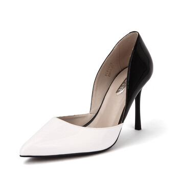 索兰女鞋2018秋季时尚尖头闪耀镜面性感细高跟中空单鞋8cq1177 黑色