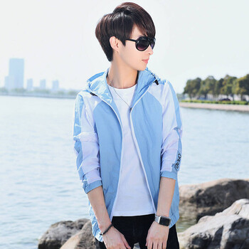 大童男孩13中学生14青少年薄款透气15岁夏季韩版外套16防晒衣服 蓝色