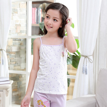 芭比夏季女童纯棉吊带背心薄款中大童儿童吊带内衣吊带衫 紫色 130