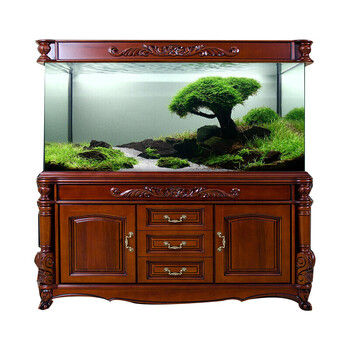 大型欧式实木鱼缸美式客厅水族箱欧式定制定做超白玻璃造景 2米单面超