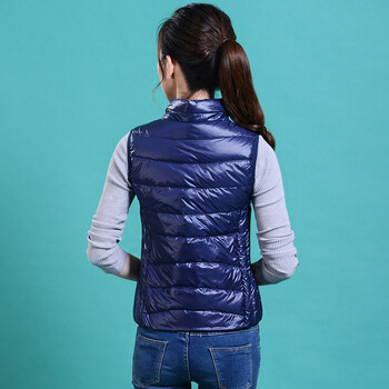 薇薇陈品2015羽绒服女短款马甲韩版轻薄立领马夹背心羽绒外套HZ03 藏青色 L