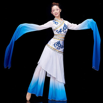 水袖舞蹈服装飘逸现代民族舞台装惊鸿舞练功服女采薇古典舞演出服
