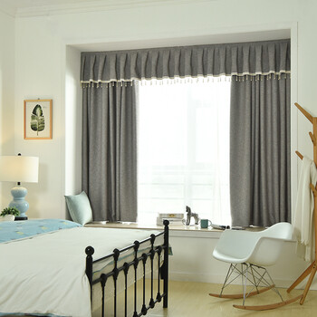 加厚遮光棉麻窗帘布窗幔帷幔 客厅卧室飘窗窗帘帘头 米灰色 帘头每米