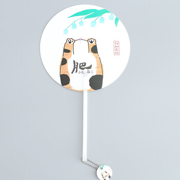 迷你便携团扇 可爱卡通夏季蒲扇学生随身长柄塑料扇子 猫肥夏凉圆柄