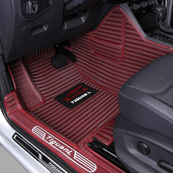 御龙邦大众途观l专用全包围脚垫地毯式丝圈汽车脚垫酒红色单层皮革不