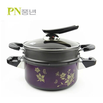 韩国PN枫年 紫色风景2件套装 进口不粘压力锅 高压锅 4.5L 蒸锅汤锅PGVPC