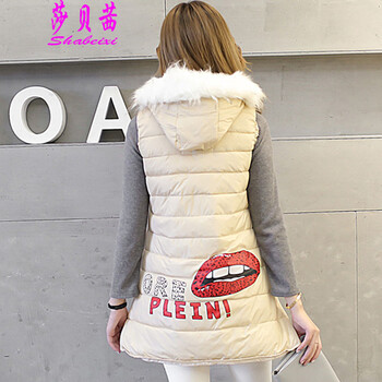 莎贝茜2015冬装新款棉服女中长款韩版连帽马夹背心外套 红色 XL