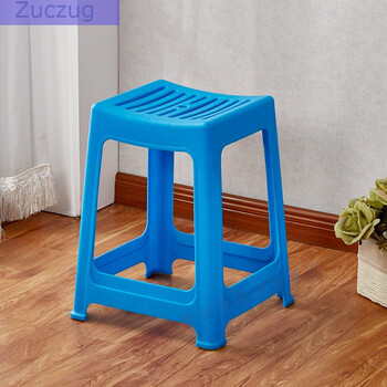 塑料凳子家用时尚创意椅子加厚家用餐厅餐桌方凳高凳熟胶板凳 蓝色-大