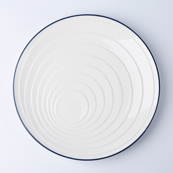 蓝边陶瓷圆盘子釉下彩盘子菜盘家用早餐盘子甜点盘牛排西餐盘a13 梯田