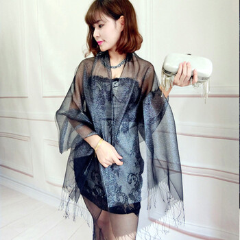 新品新品欧根纱纱巾真丝丝巾夏季长款防晒桑蚕丝围巾晚礼服披肩两用