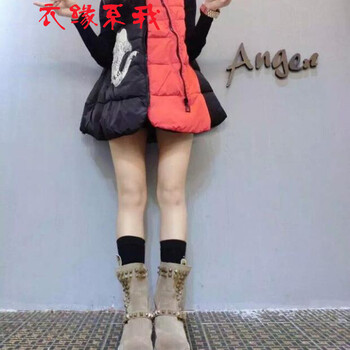 红晶灵2016新款女装刺绣大象拼色斜拉链A字裙摆高领连帽棉马甲 9349 红色 均码