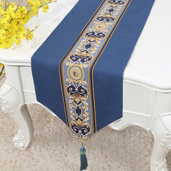 简约北欧风亚麻桌旗茶几旗电视柜桌布桌旗床围巾柜旗 定制 夏洛克蓝色