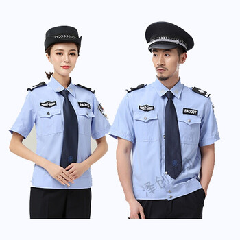男女保安制服衬衫小区物业酒店工作服长袖衬衣 天蓝短袖领花款一件 女