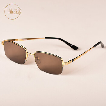 太阳镜 墨镜 石头镜 半框 茶晶眼镜 包邮带证书 灰色镜架 浅茶色镜片