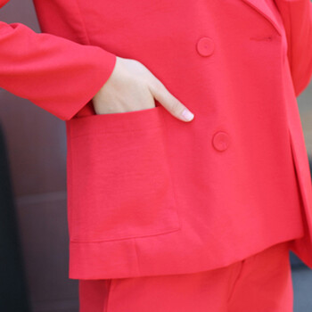 蓝颜都     2015秋装新款休闲知性甜美百搭纯色 西装 套装 红色 L