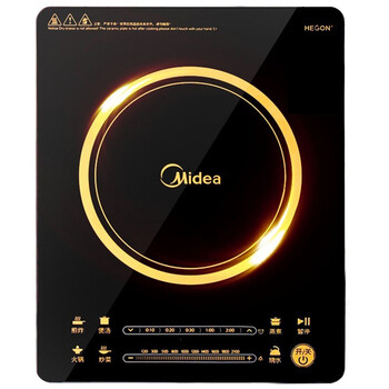 美的（Midea）电磁炉 RH2114 高性能匀火纤薄双滑控触屏（赠品质炒锅+欧式汤锅） 黑色