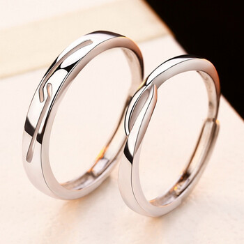 纯银925情侣开口仿真钻戒 一对活口戒指学生日韩婚礼对戒刻字 a款