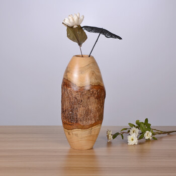 原木实木田园日式创意特色家居客厅咖啡店装饰台面摆件树皮花瓶 花瓶