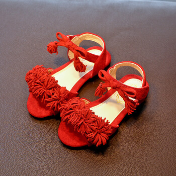 2018夏季新款童鞋儿童中大童女童凉鞋小公主宝宝鞋流苏韩版休 红色 35