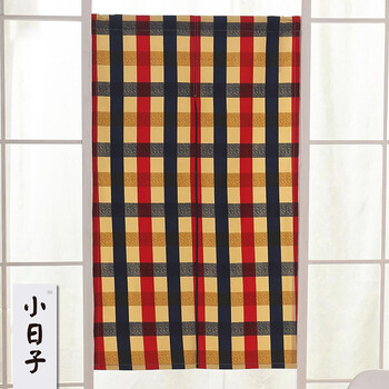 
                                        小日子布艺门帘挂帘 隔断帘日式zakka风水帘红蓝宽格  一体吊带式80*130                