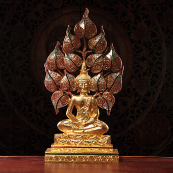 东南亚木质工艺品 泰式家居用品 实木雕刻宗教用品菩提叶佛像摆件 a款