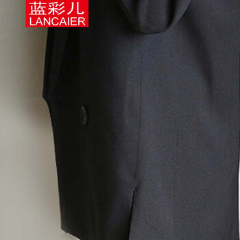 蓝彩儿 新款2015秋冬季修身长袖中长款女小西装外套韩版大码小西服潮 黑色 M