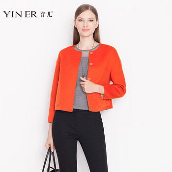 
                                        YINER音儿秋冬新款 羊毛双面呢两穿短款小外套85510530 橙色 175/44/XXL                